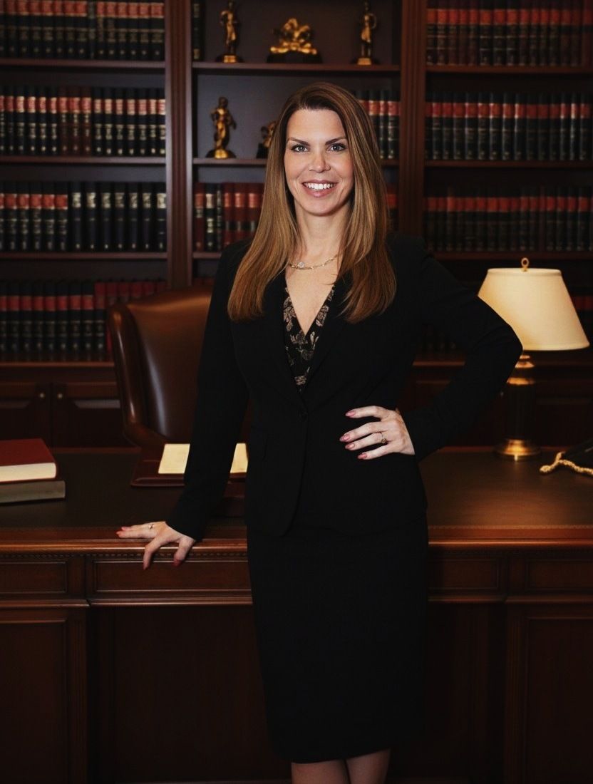 Photo of Sacramento Attorney Amber Bellante standing in front of a desk