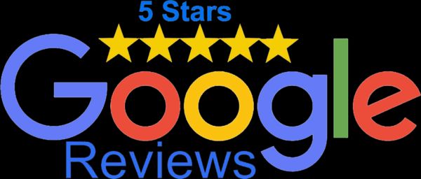 A google logo that says 5 stars google reviews